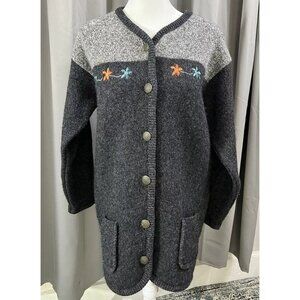 Vtg Pitlochry Shetland Women's Medium Gray Wool Cardigan Sweater Cottagecore